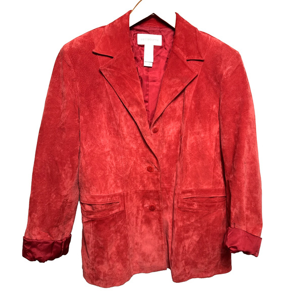 Vintage Y2K Red Suede Blazer Jacket XL Women's Rockabilly Retro Cowgirl Leather - Picture 1 of 11